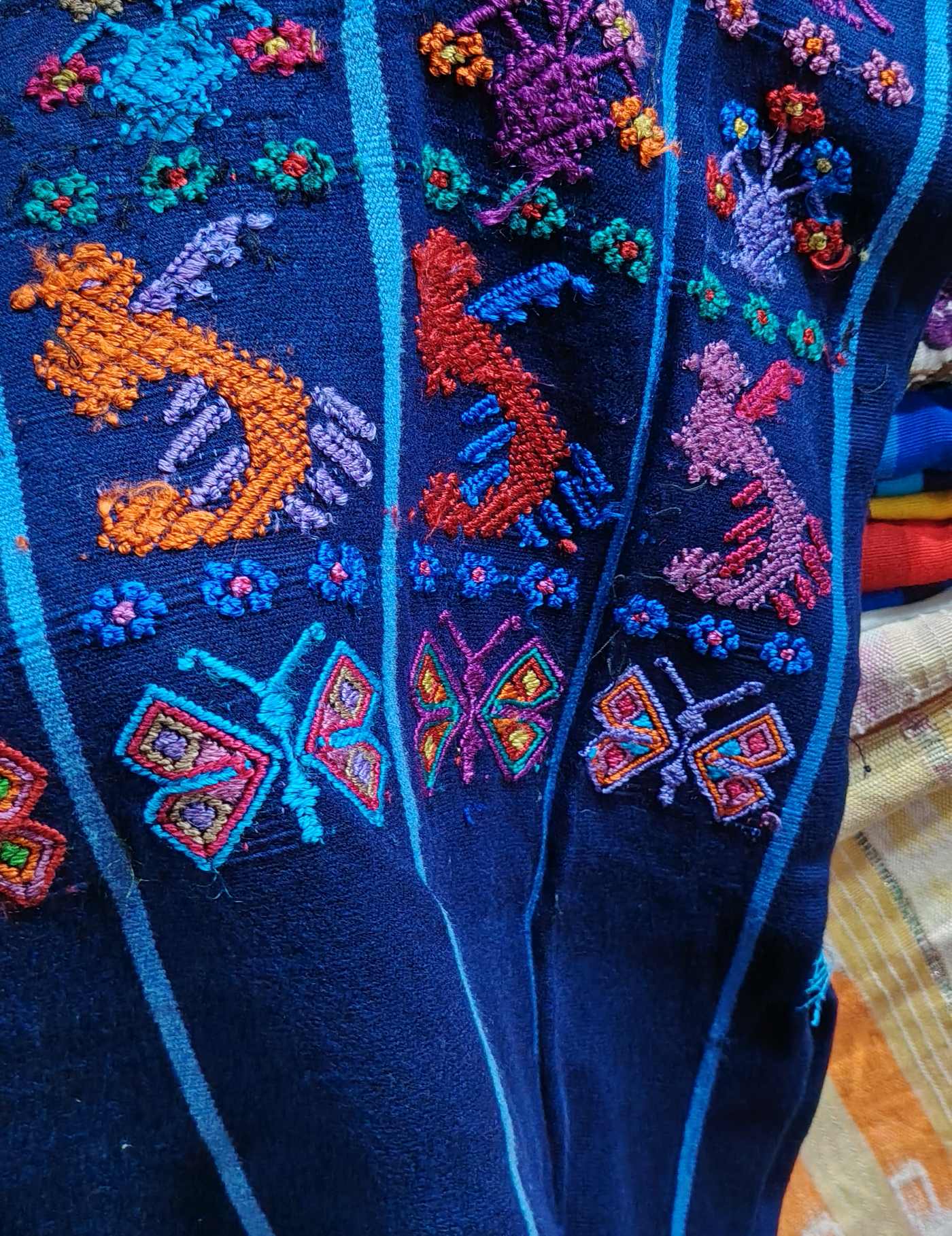 Blue with butterflies and quetzales San Lucas Huipil #8-354