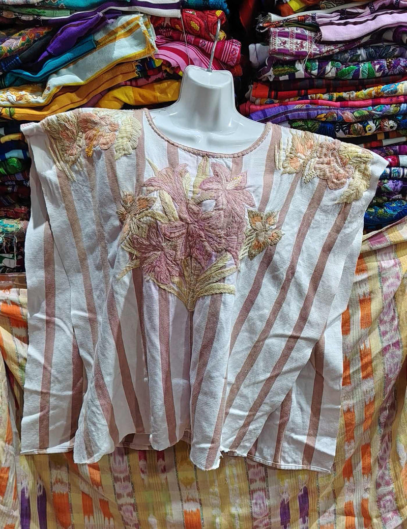 White with butterfly stripes Santiago Huipil #8-355