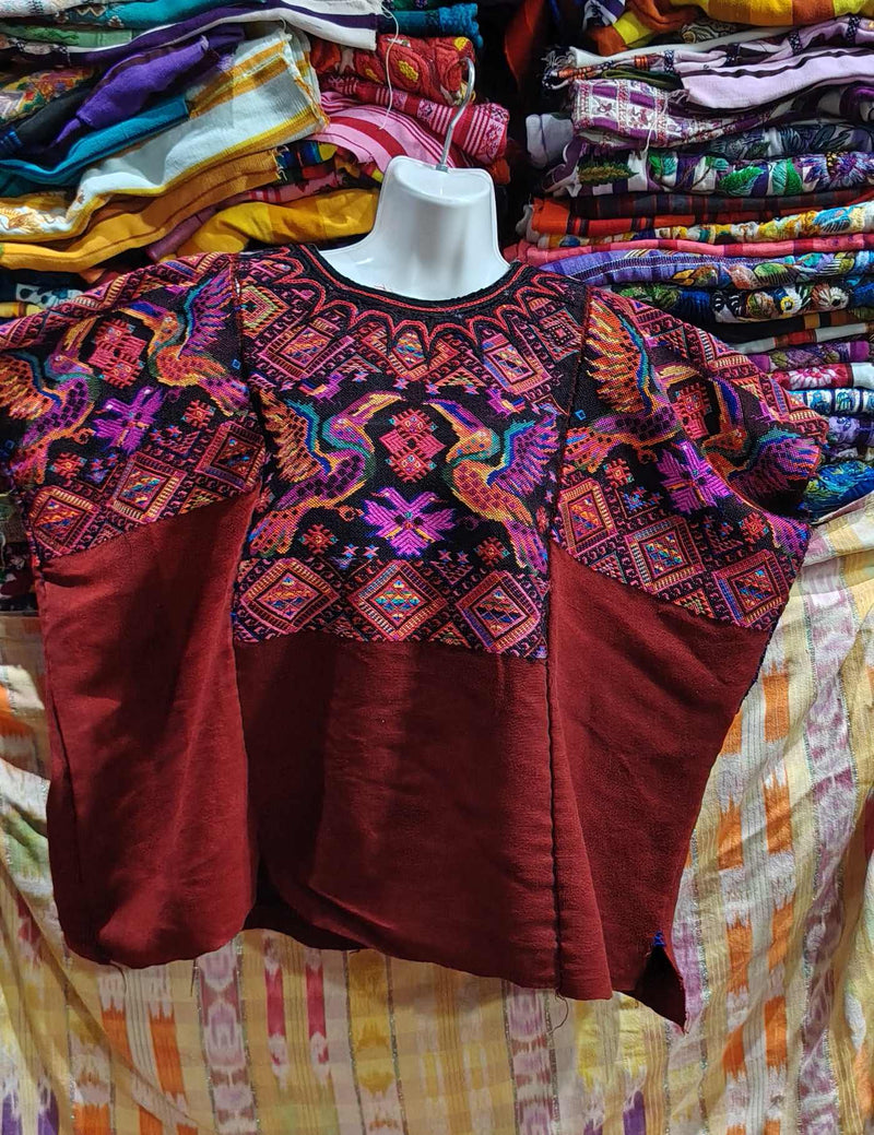 Burgundy with bird Chichicastenango Huipil #8-362