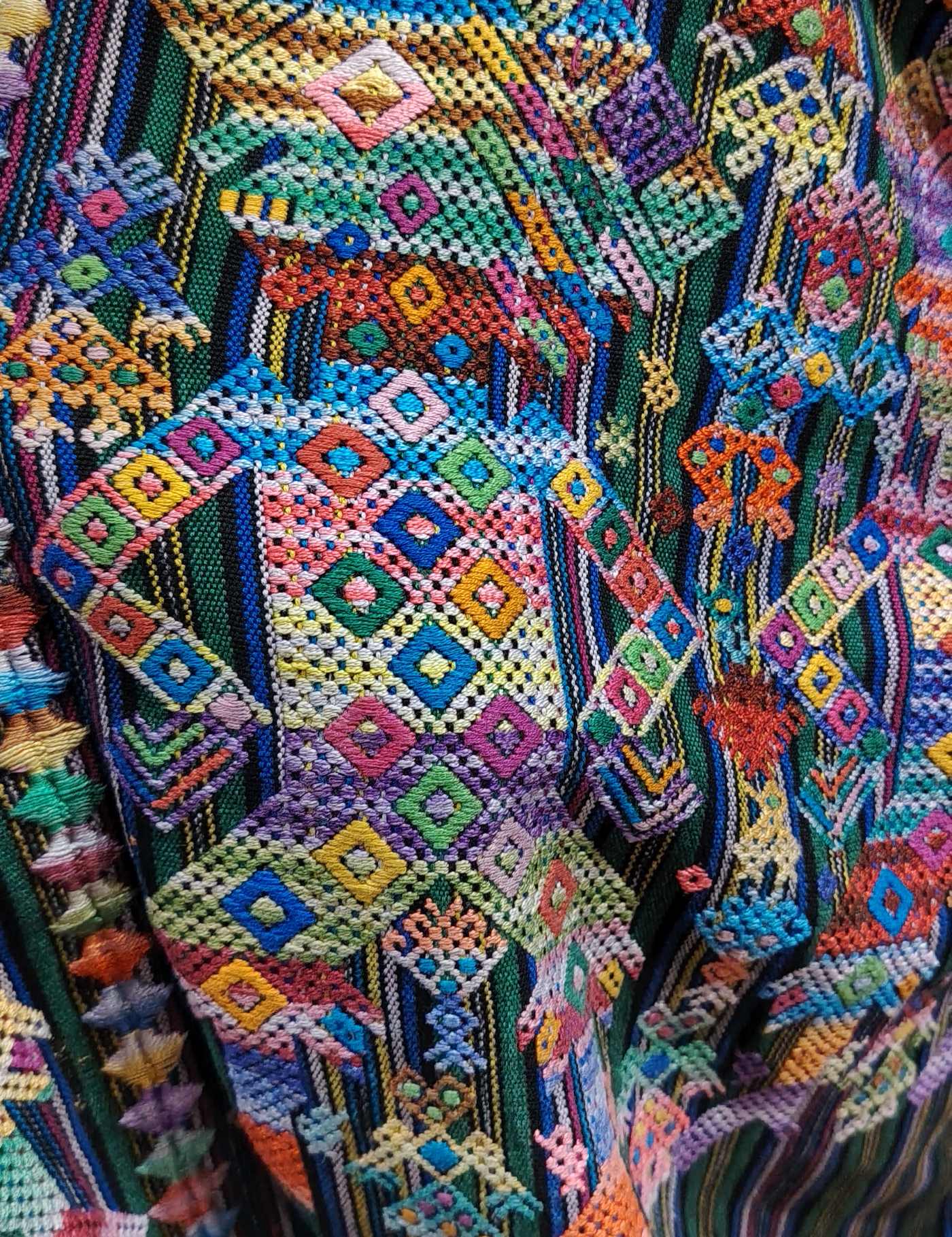 Green with Mayan stripes Nahualá Huipil #8-363