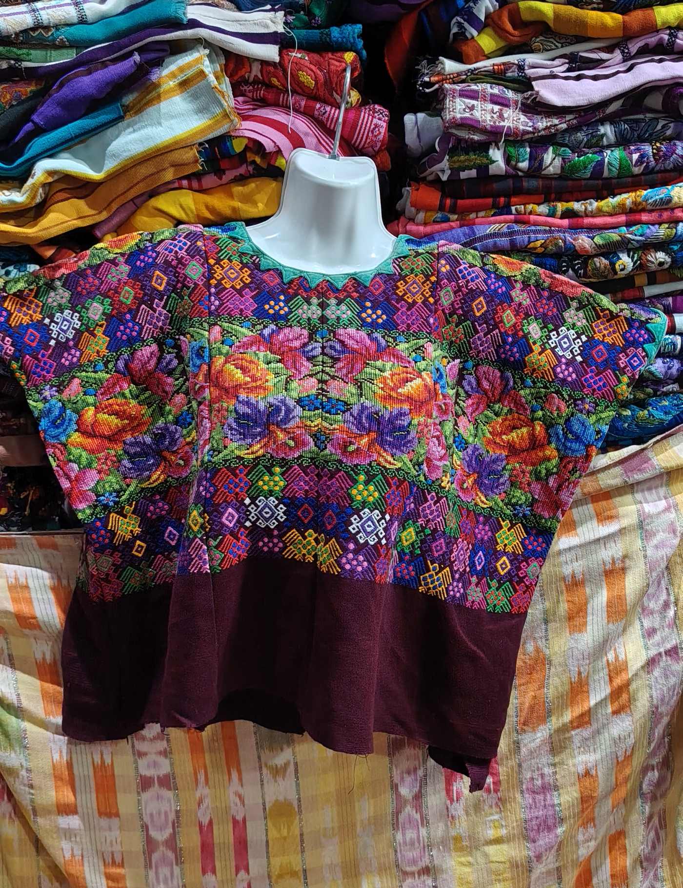 Brown with animals and flowers Comalapa Huipil #8-367