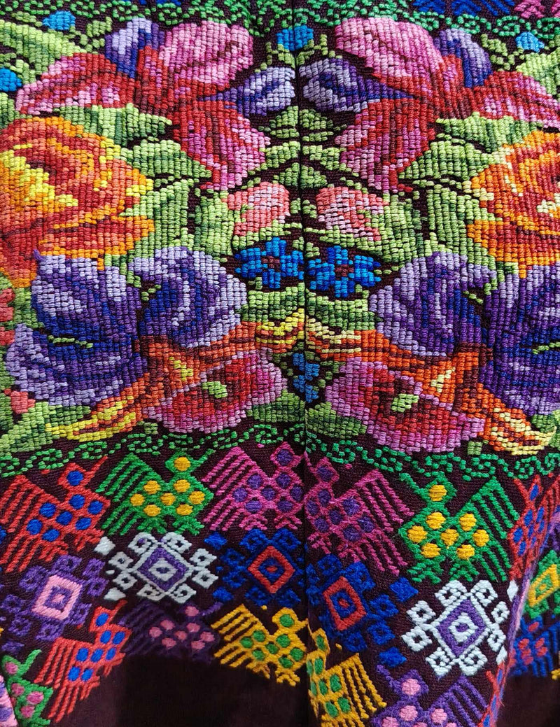 Brown with animals and flowers Comalapa Huipil #8-367