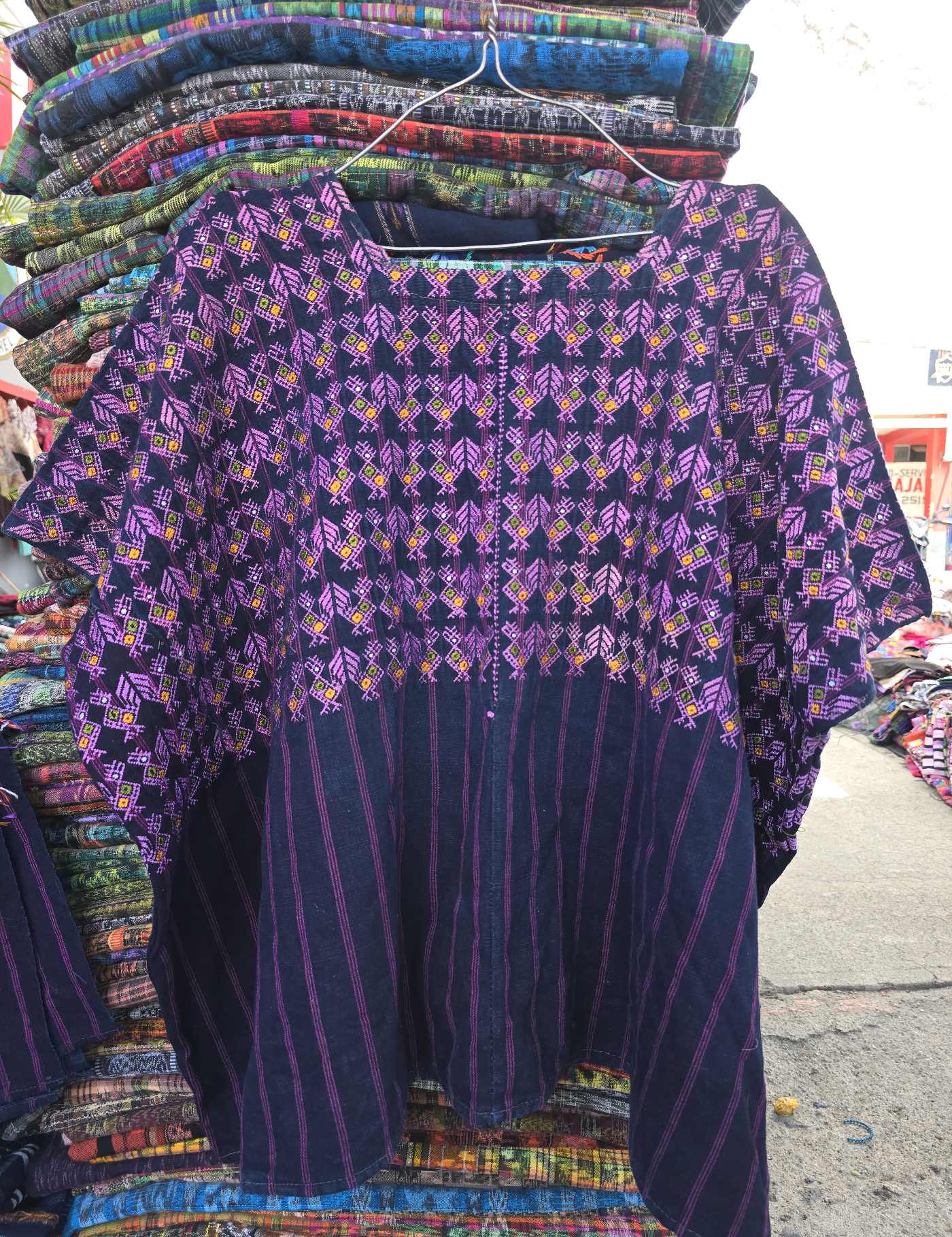 Indigo with purple chickens Nahualá Huipil #8-372