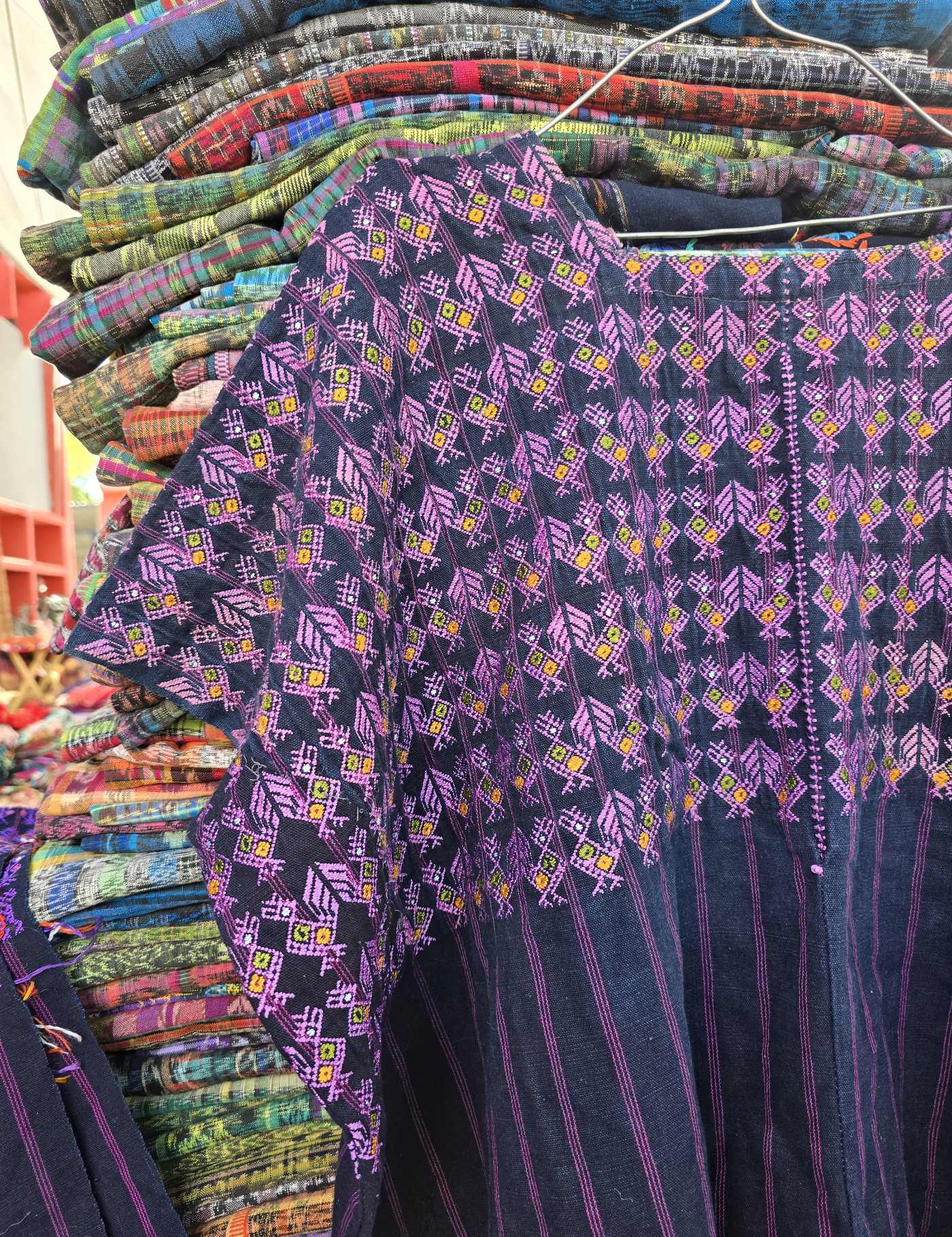 Indigo with purple chickens Nahualá Huipil #8-372