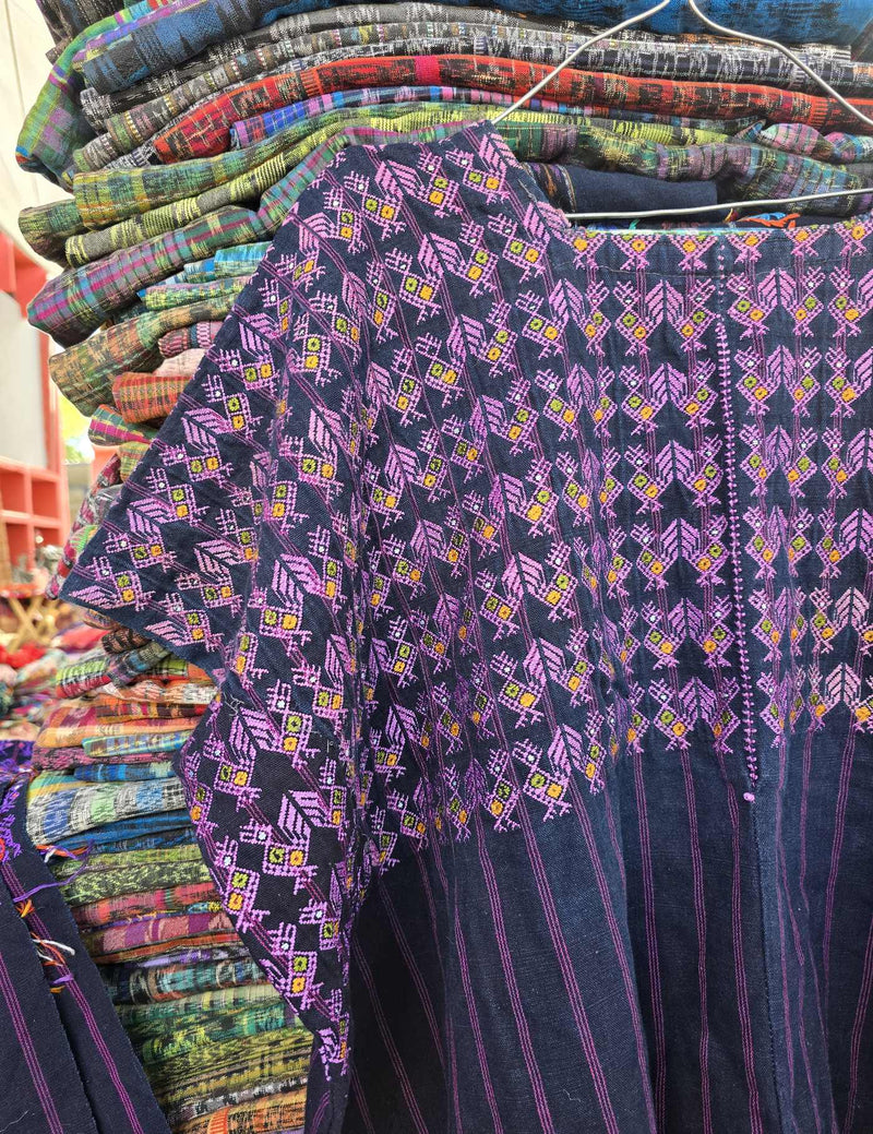 Indigo with purple chickens Nahualá Huipil #8-372