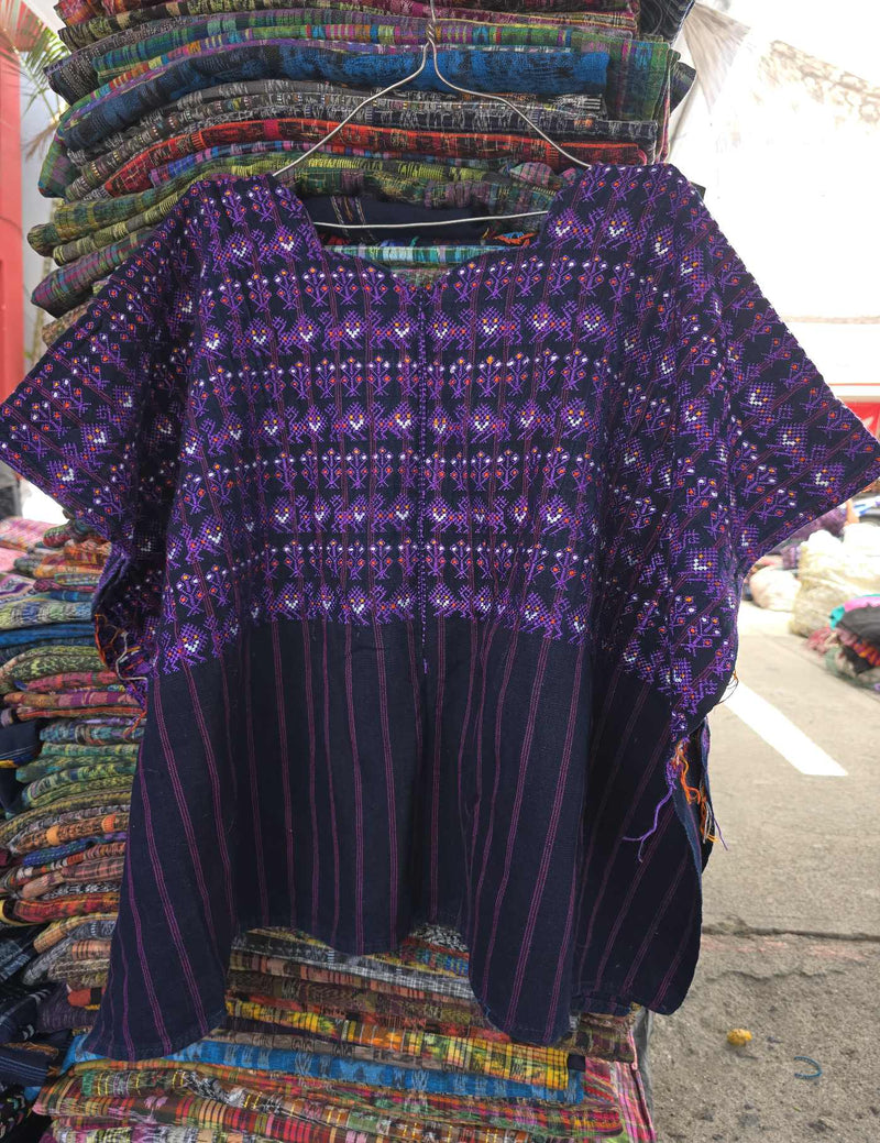 Indigo with purple lions Nahualá Huipil #8-373