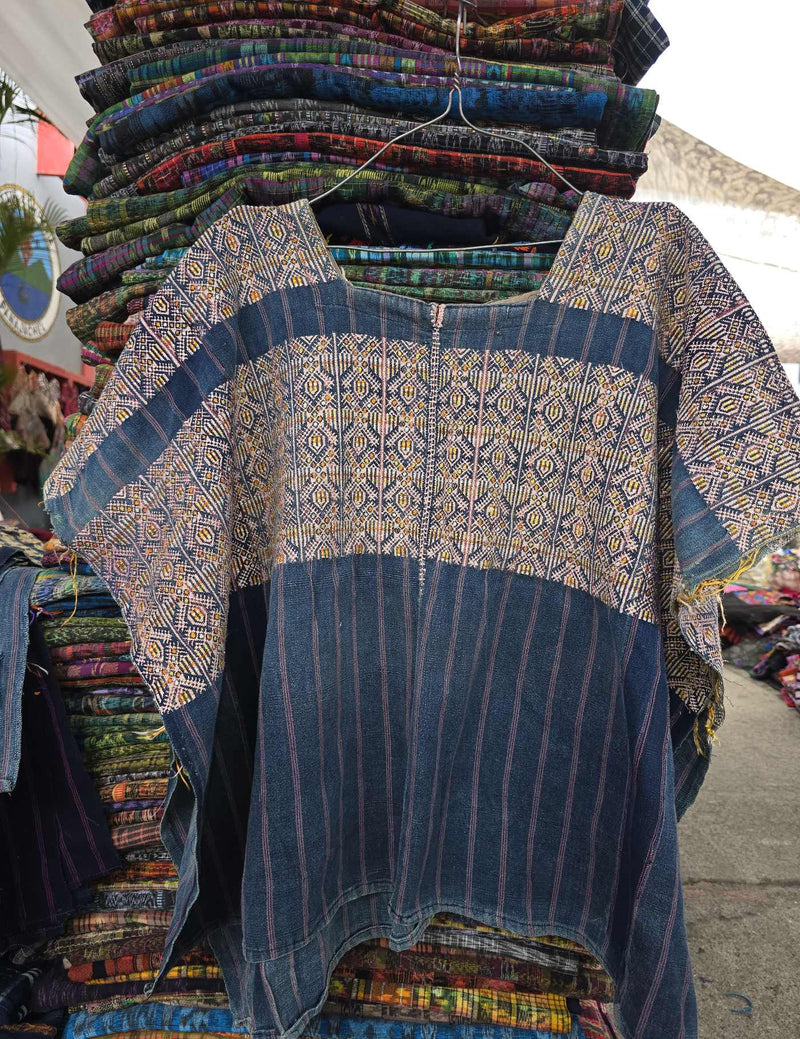 Indigo with double headed birds Nahualá Huipil #8-374