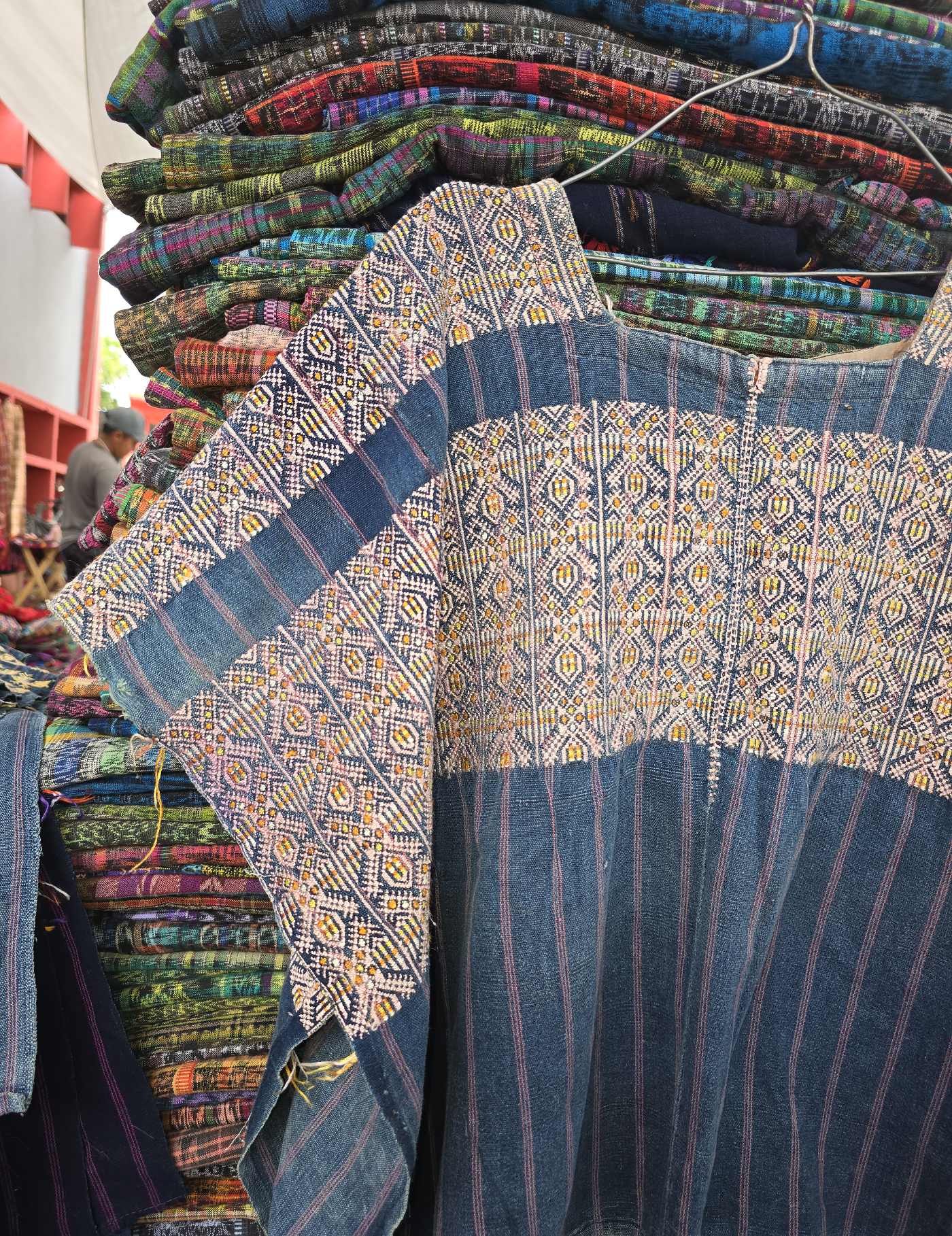 Indigo with double headed birds Nahualá Huipil #8-374