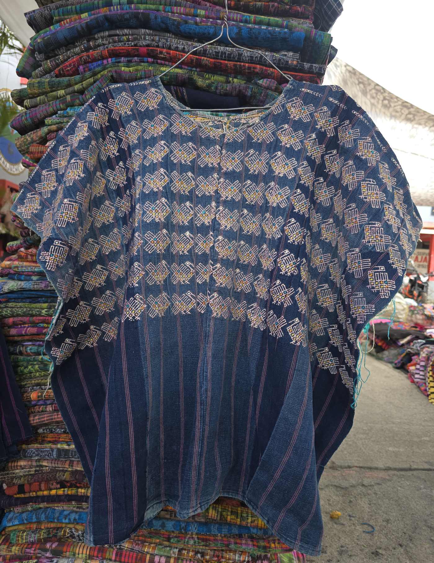Indigo with turkeys Nahualá Huipil #8-375