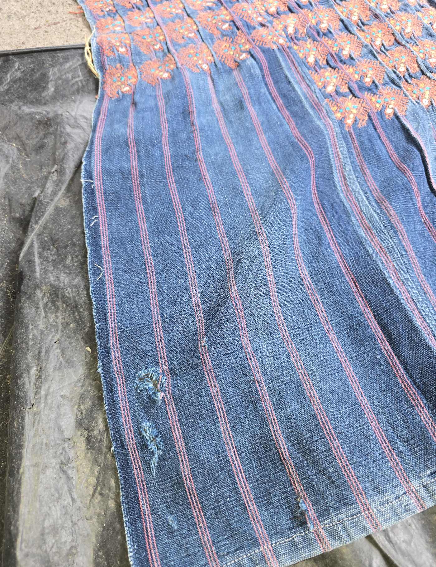 Indigo with orange turkeys Nahualá Huipil #8-378