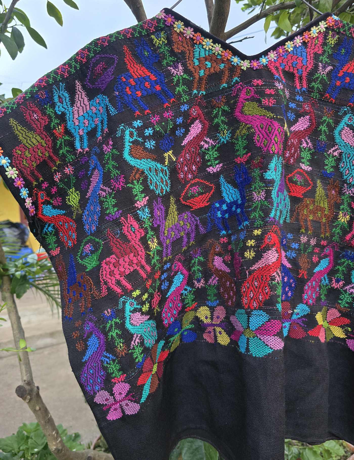 Colourful Animals on Black Ravinal Huipil #8-379