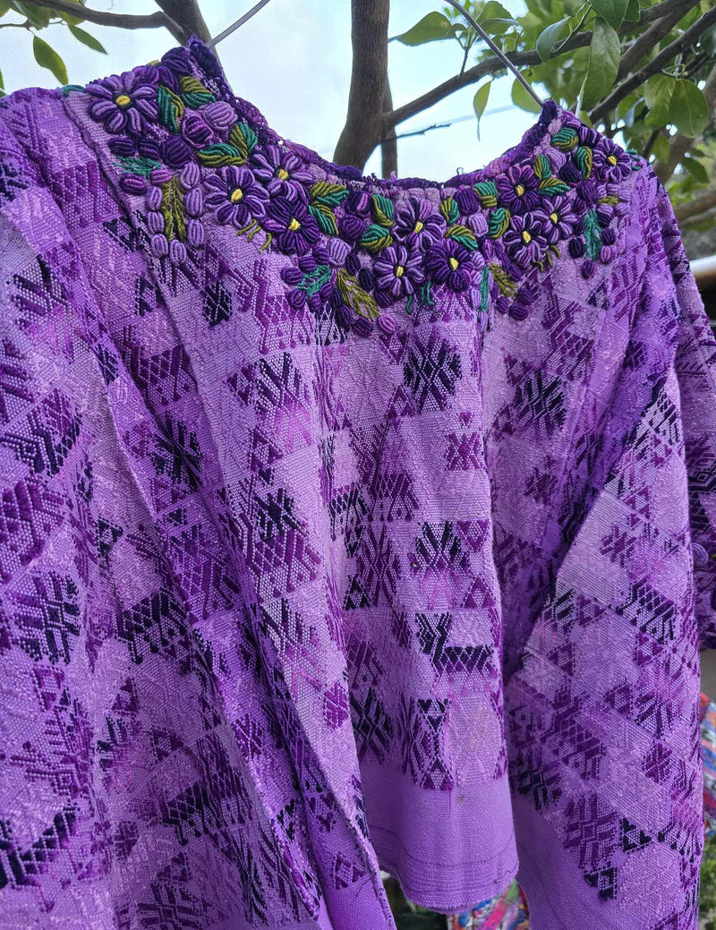 Purple with Rococo Neckline Cobán Huipil #8-384