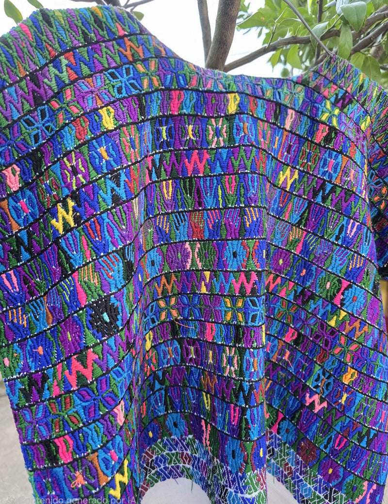 Colourful on Blue Rabinal Huipil #8-385