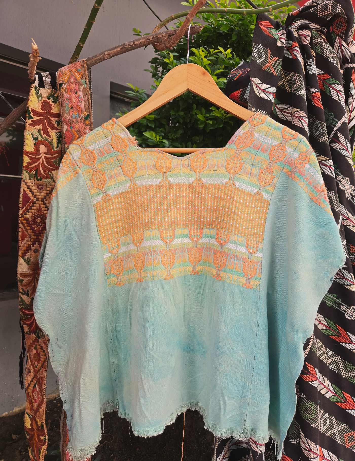 Light Blue and Beige Nahualá Huipil #8-401