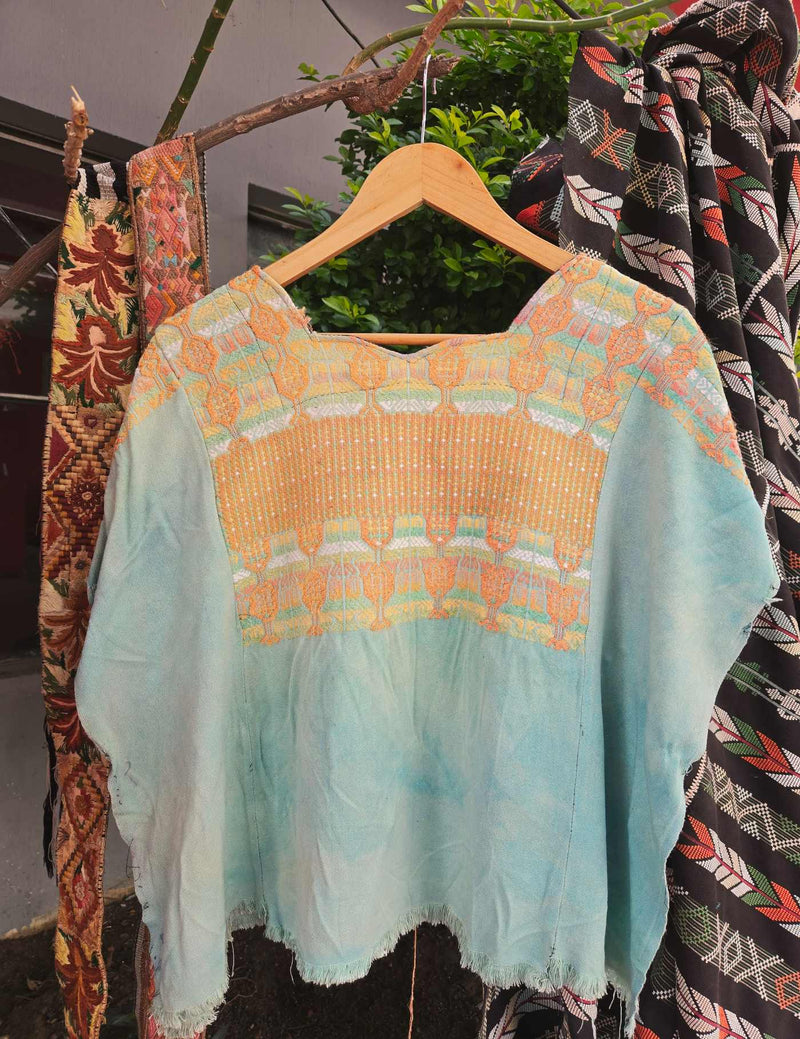 Light Blue and Beige Nahualá Huipil #8-401