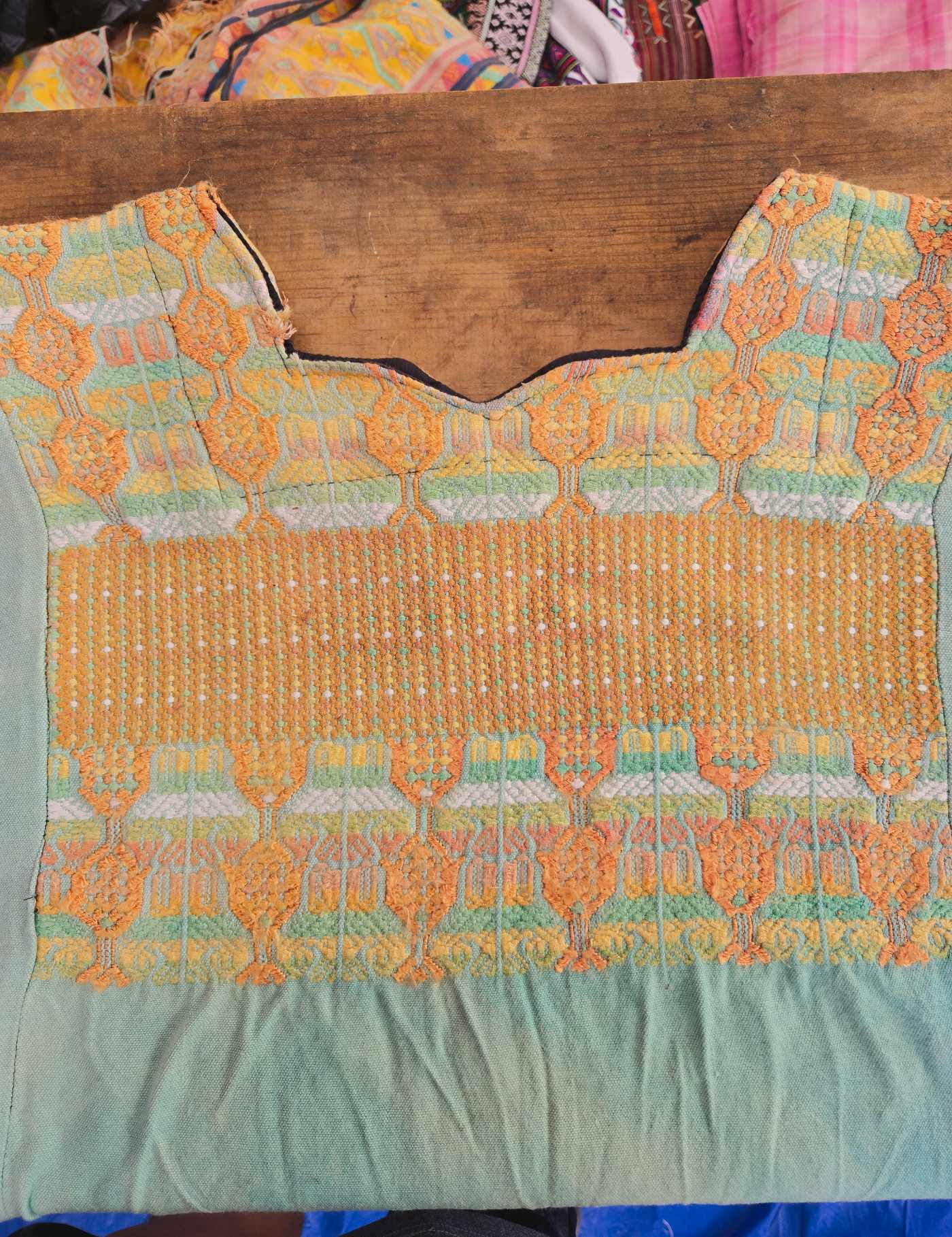 Light Blue and Beige Nahualá Huipil #8-401