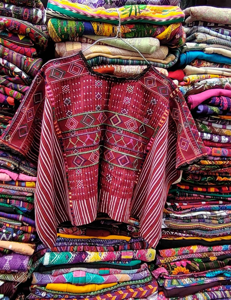 Burgundy with Geometrics Colotenango Huipil #8-413
