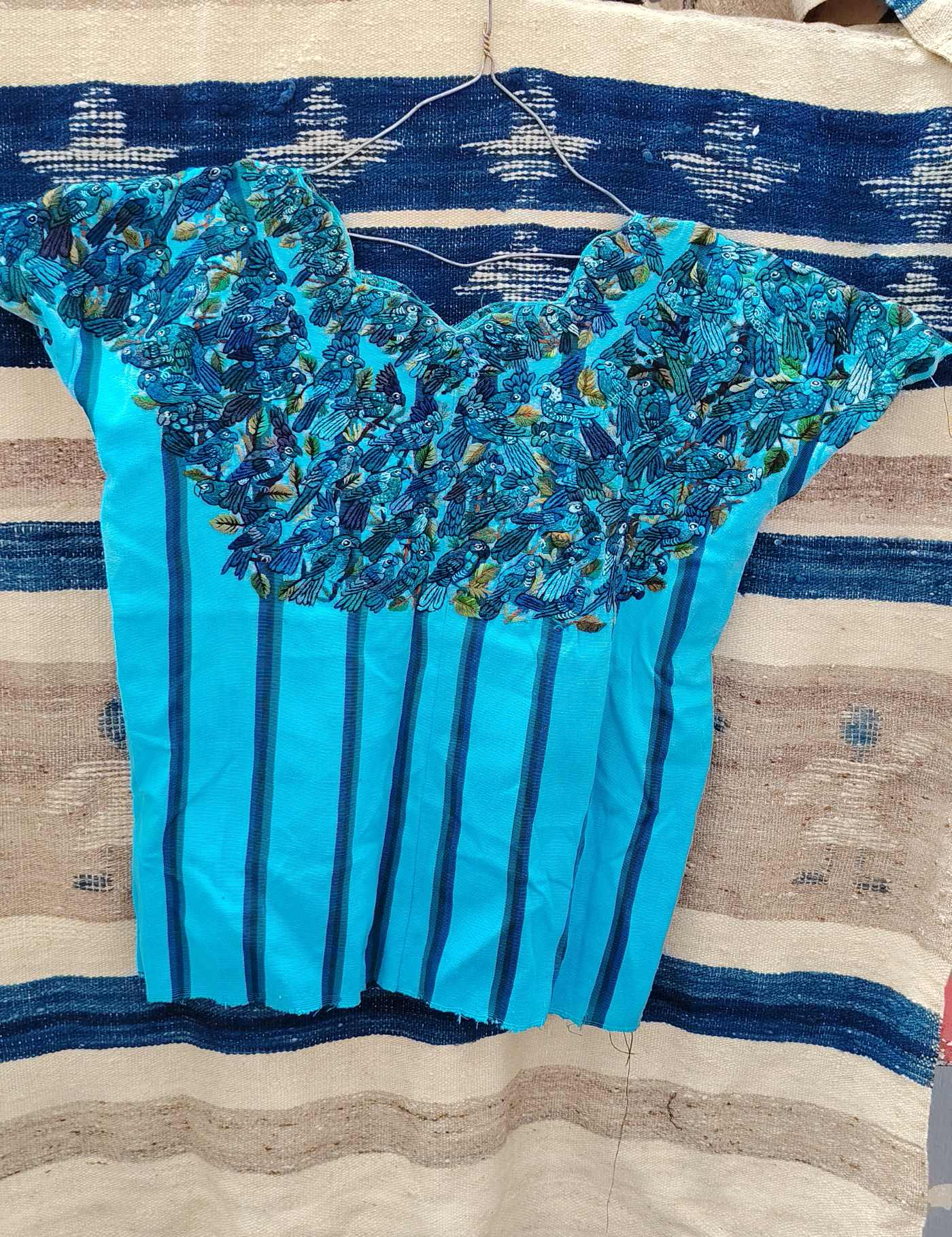 Light blue with birds Santiago Huipil #8-427
