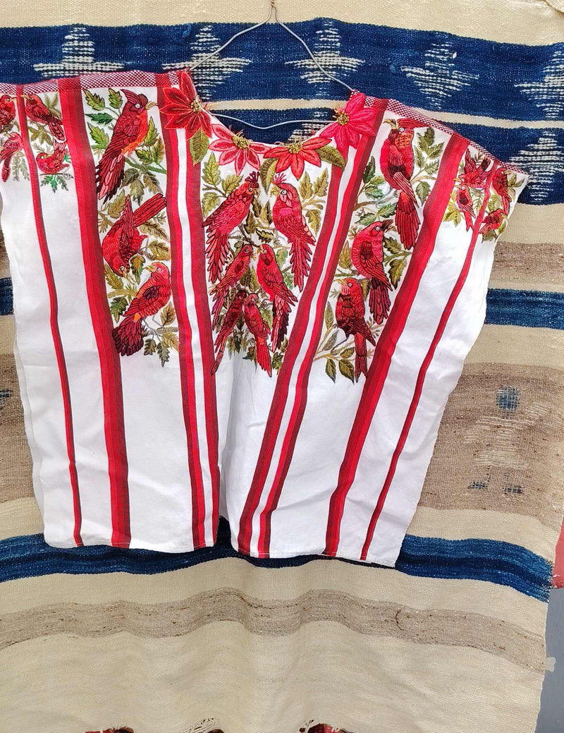 White with stripes with birds Santiago Huipil #8-428