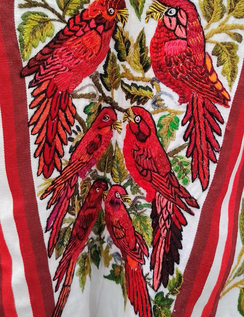 White with stripes with birds Santiago Huipil #8-428