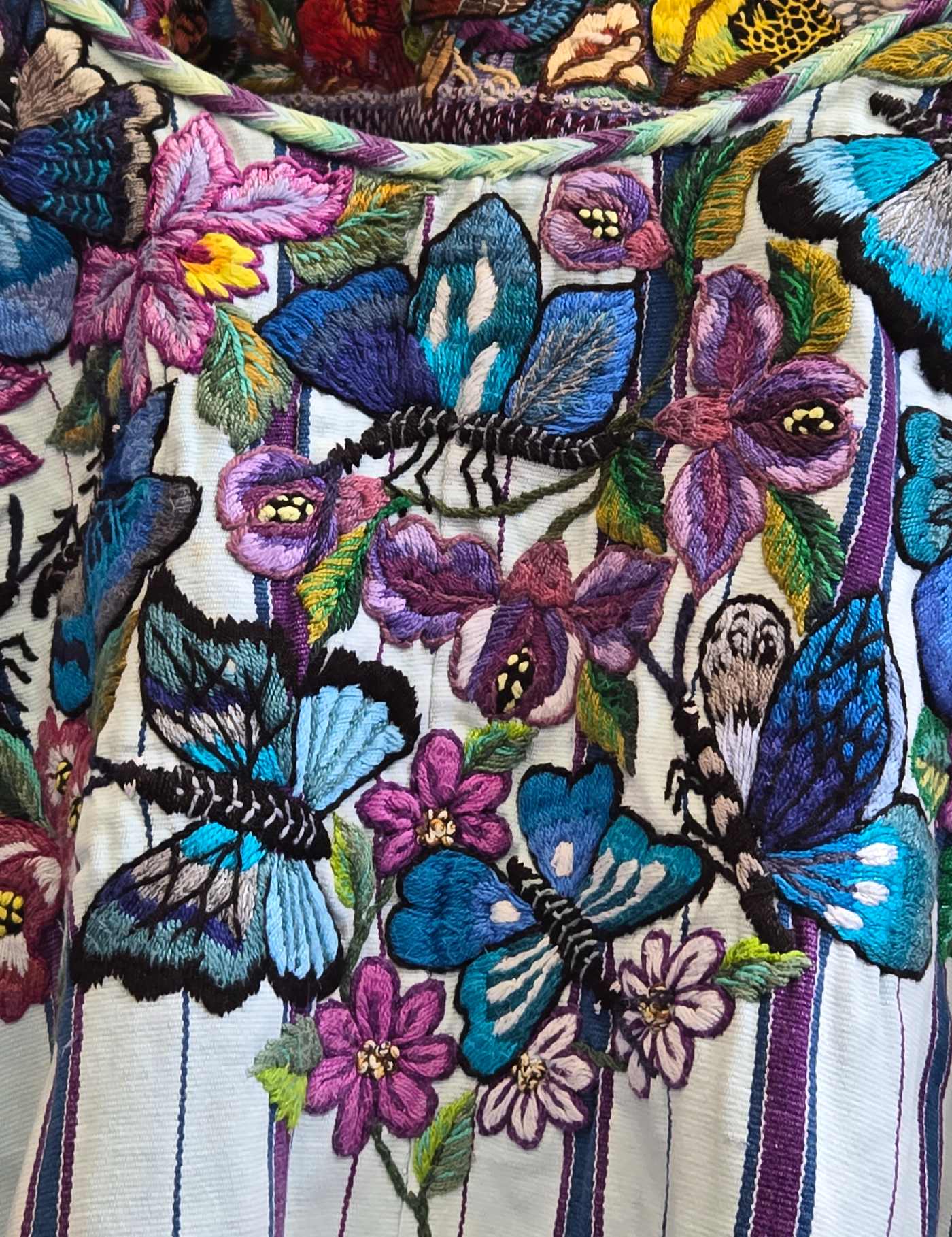 White and Blue with Butterflies Santiago Huipil #8-444