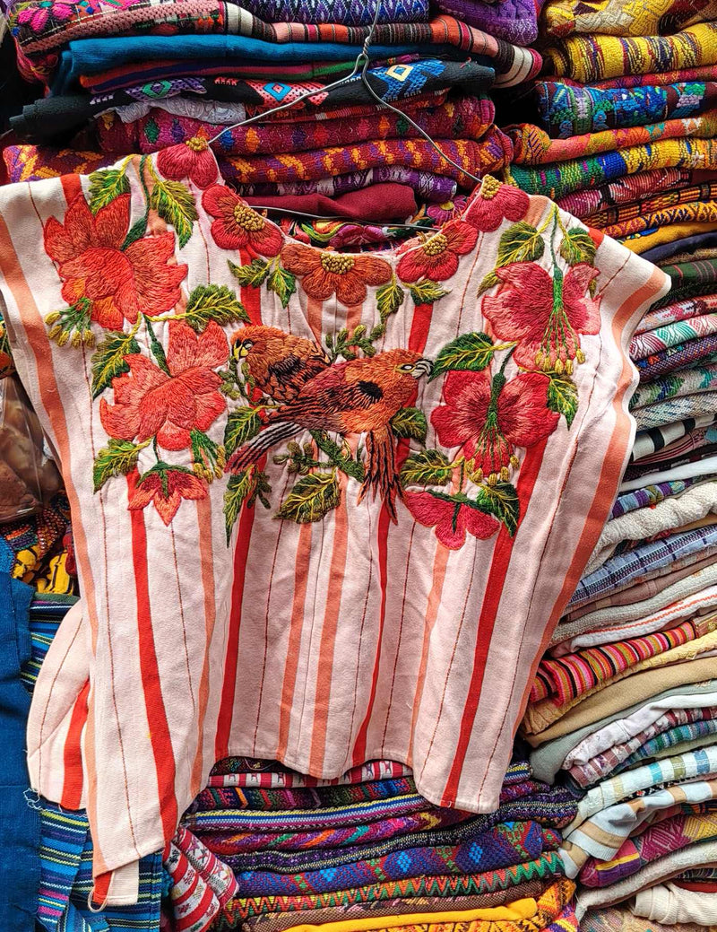 Orange Birds and Flowers Santiago Huipil #8-461