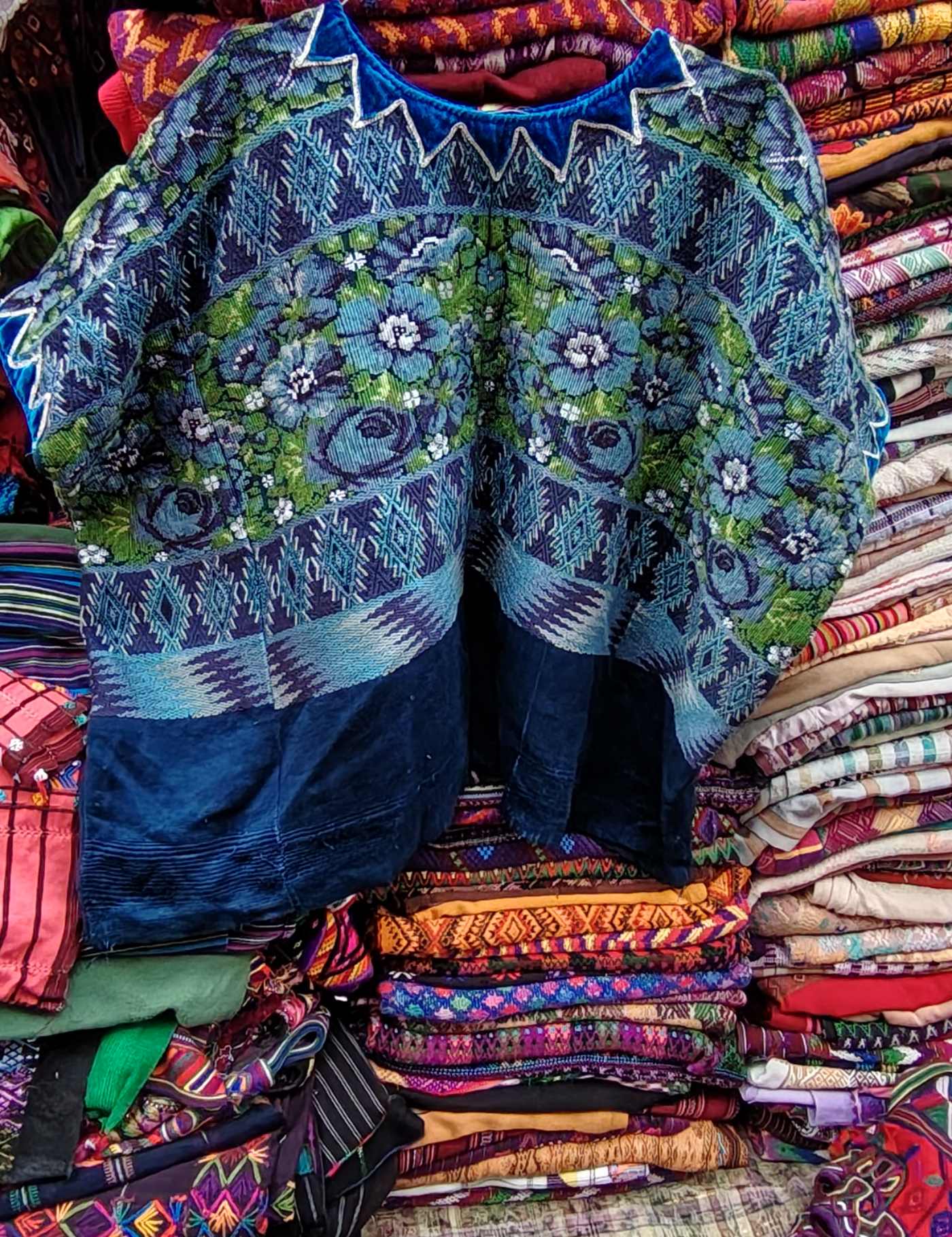 Indigo blue with flowers Comalapa Huipil #8-468