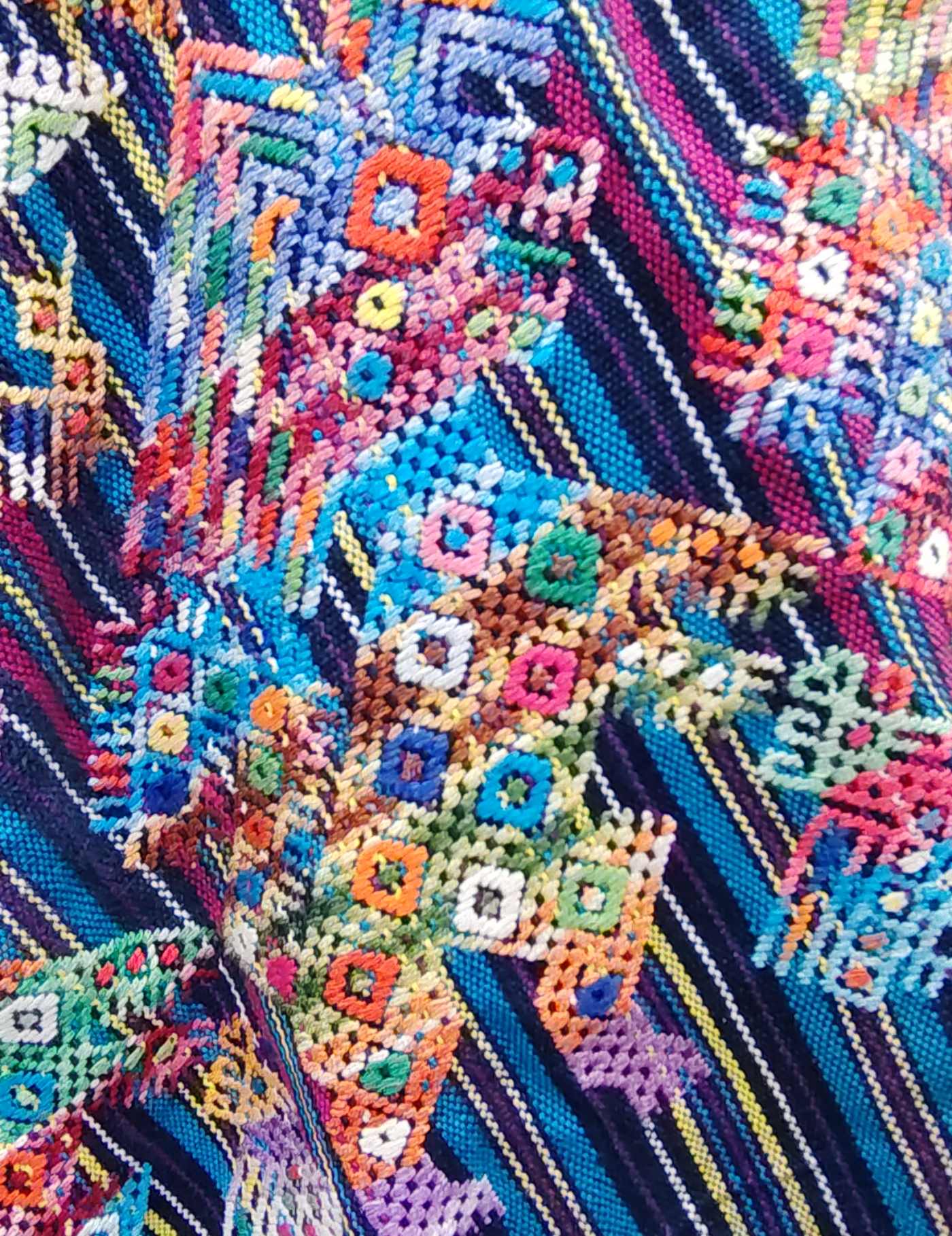 Blue with stripes with lions Nahualá Huipil #8-479