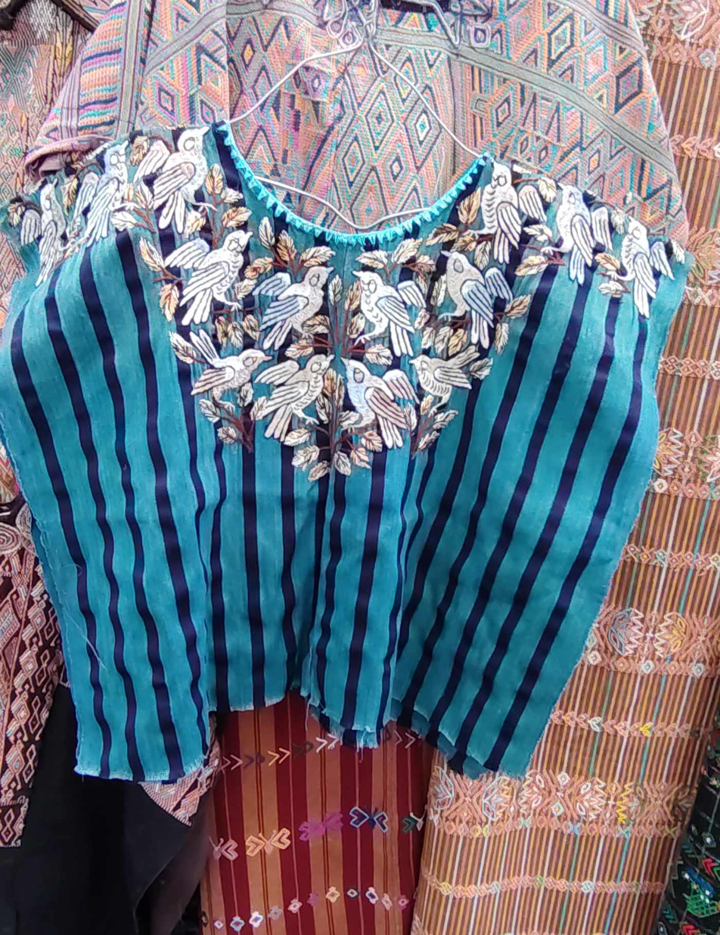 Blue with pastel birds Santiago Huipil #8-484