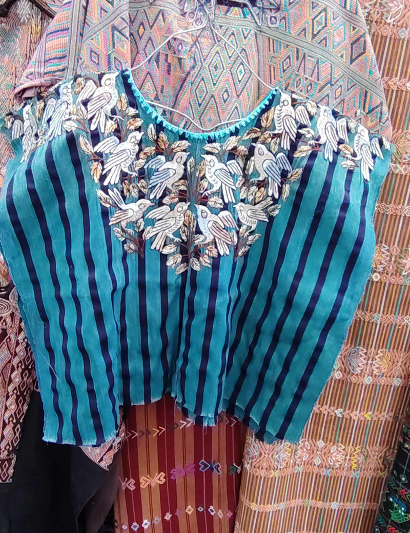 Blue with pastel birds Santiago Huipil #8-484