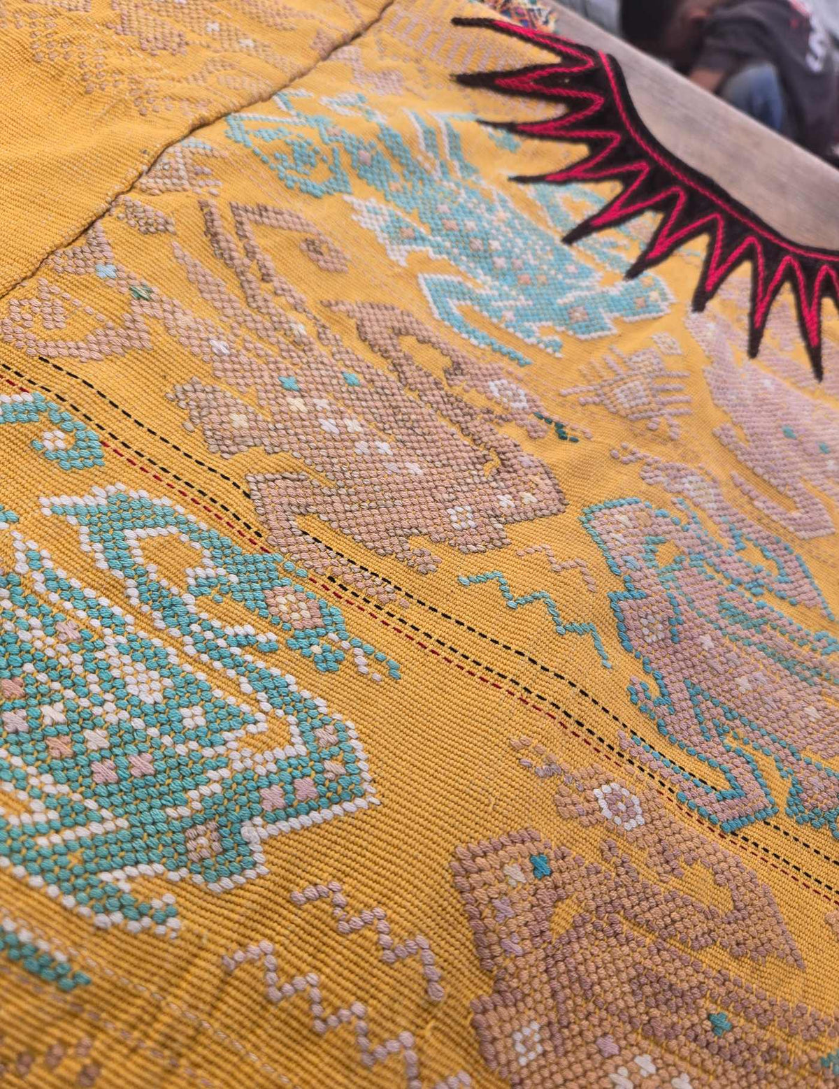 55 years old, Dragons on Yellow Chichicastenango Huipil #8-506