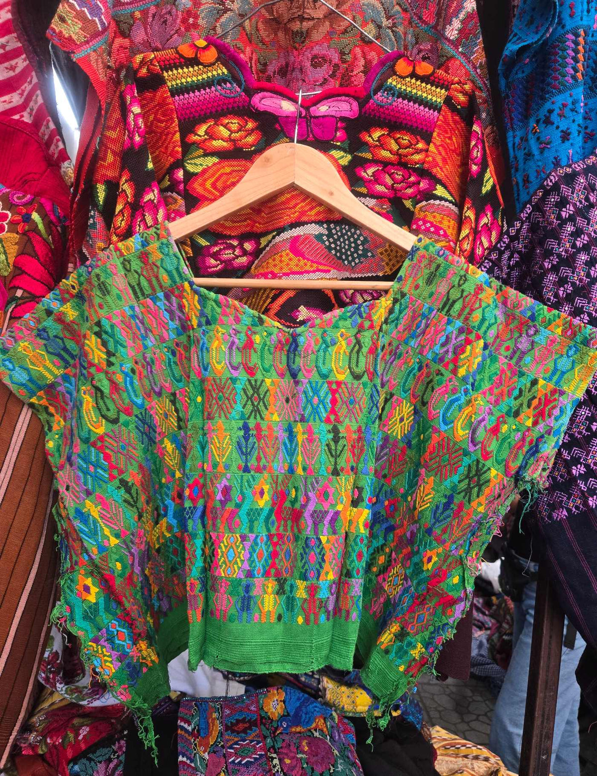 Colourful on Green Cobán Huipil #8-510