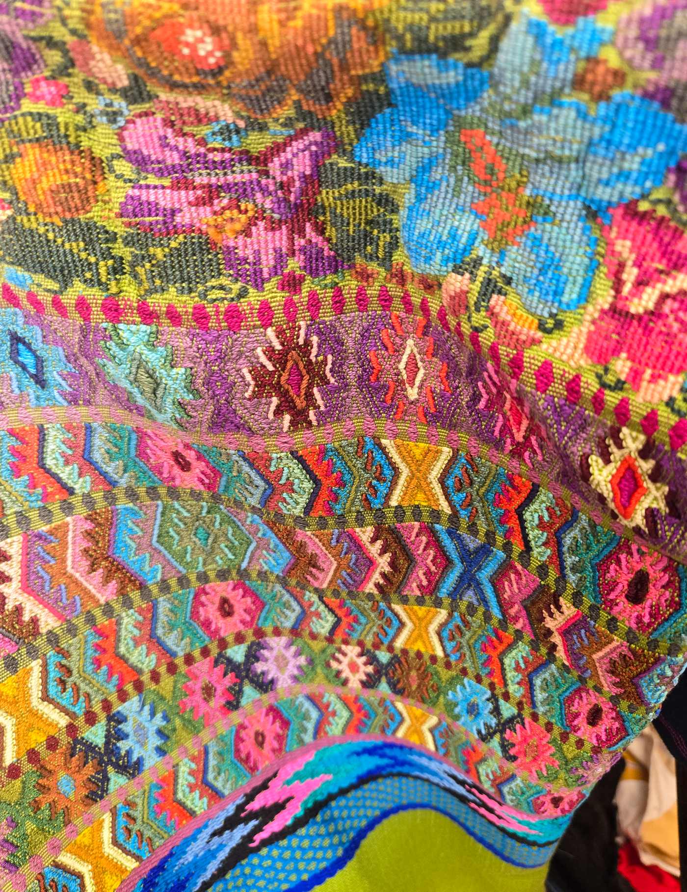 Colourful on Lime Green Comalapa Huipil #8-517
