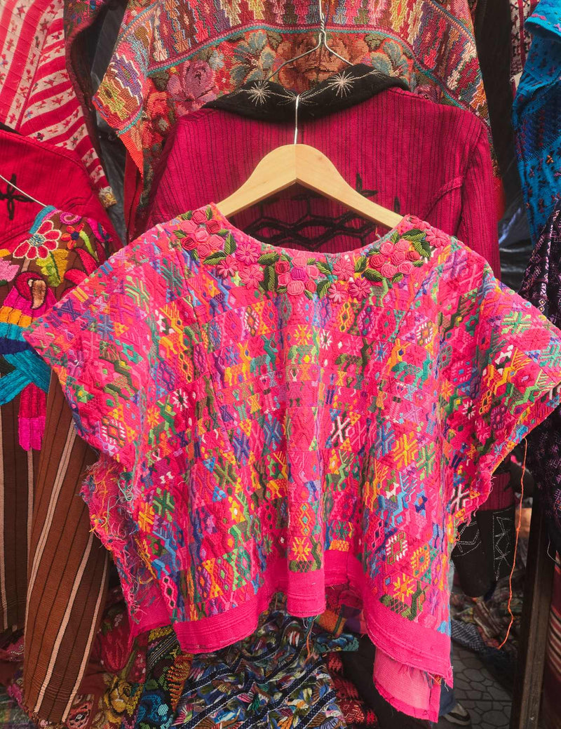 Colourful on Pink Cobán Huipil #8-524