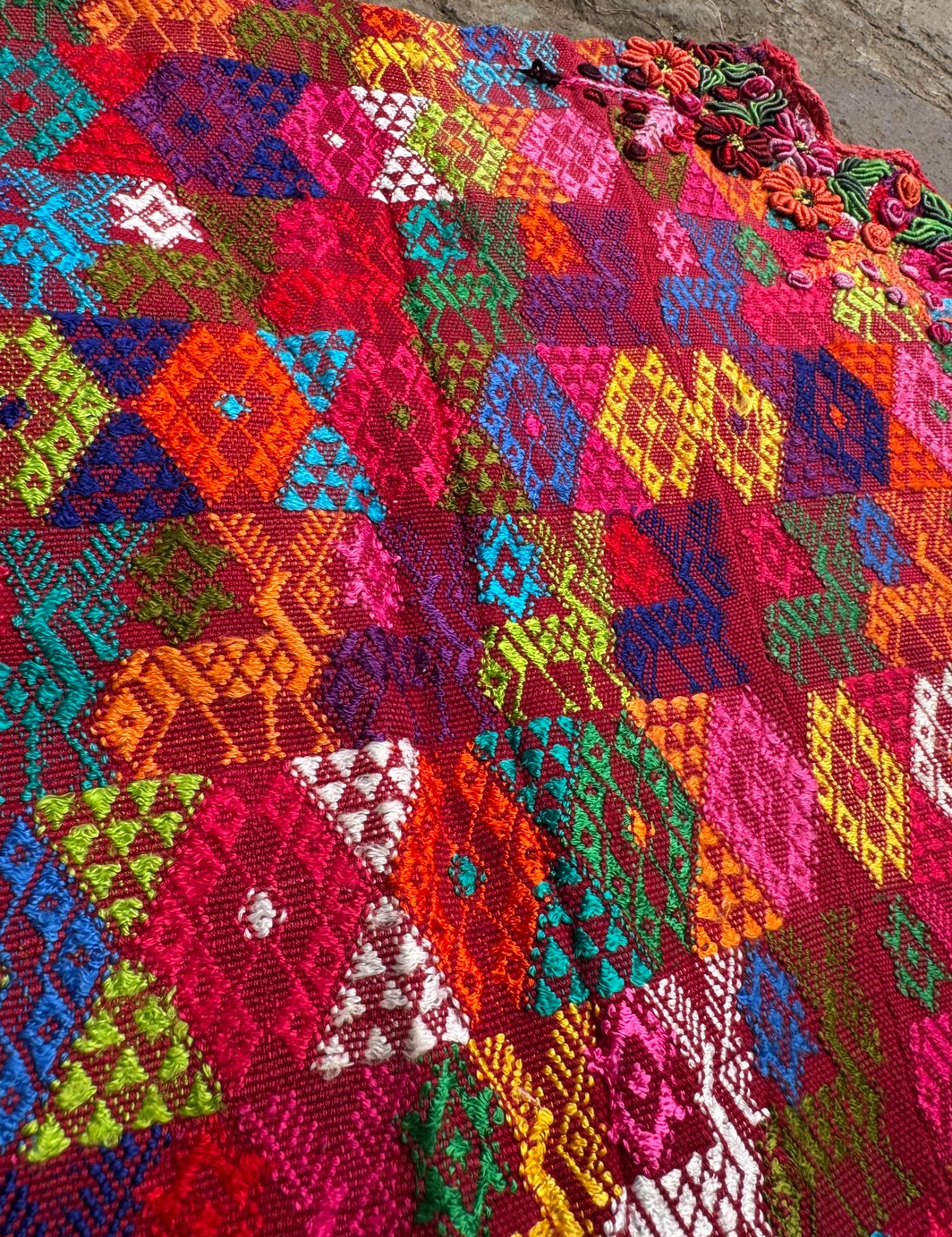 Red with Rococo Neckline Cobán Huipil #8-534