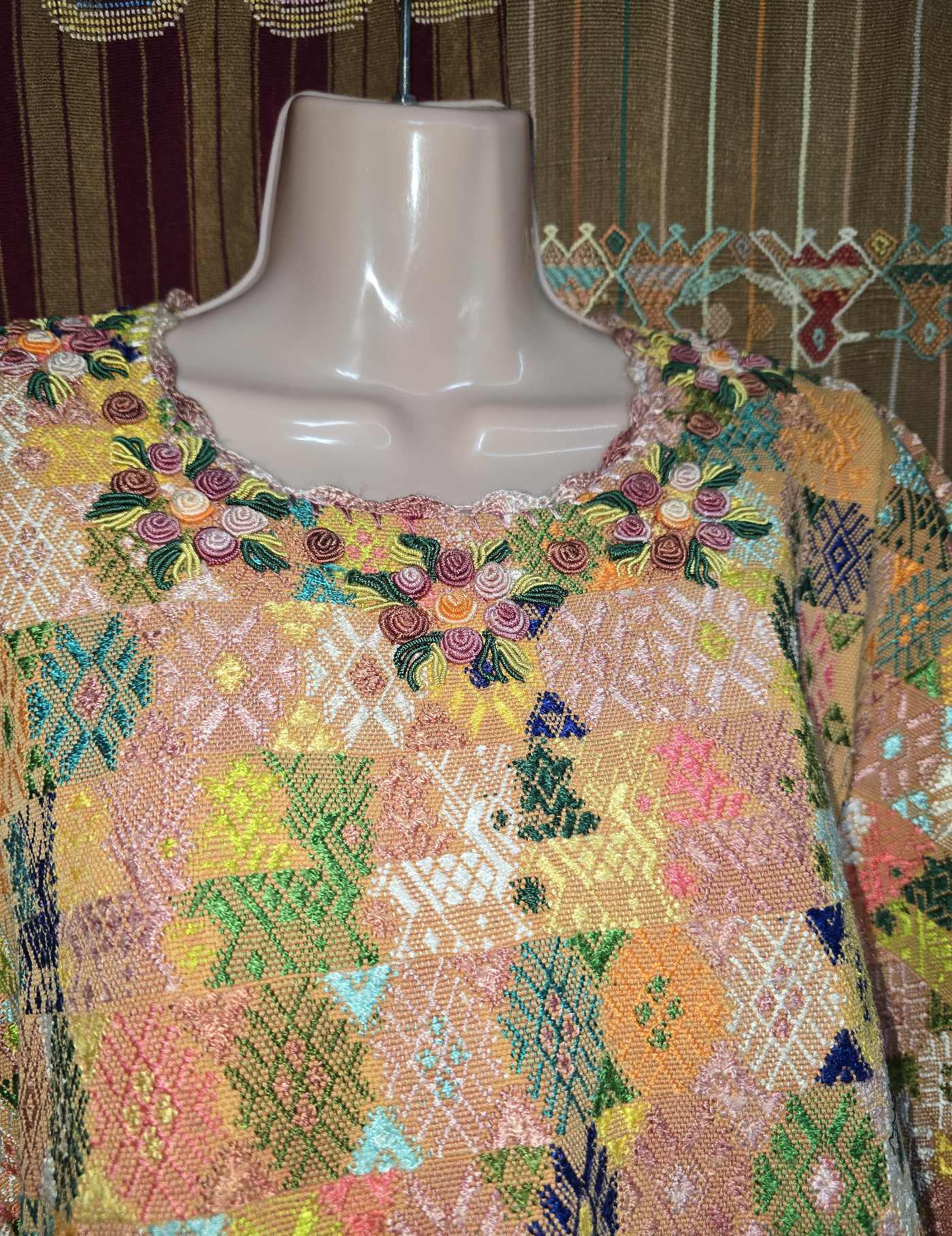 Orange with Rococo Neckline Cobán Huipil #8-541
