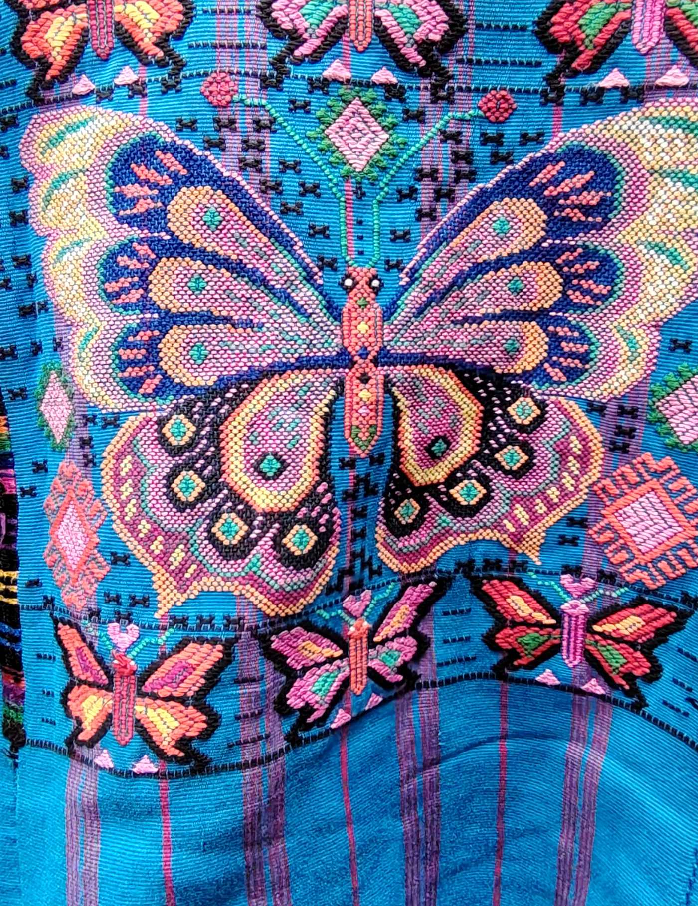 Lilac Butterflies on Blue Chichicastenango Huipil #8-551