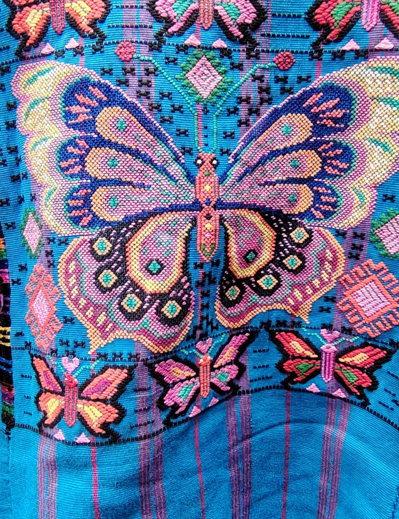 Lilac Butterflies on Blue Chichicastenango Huipil #8-551