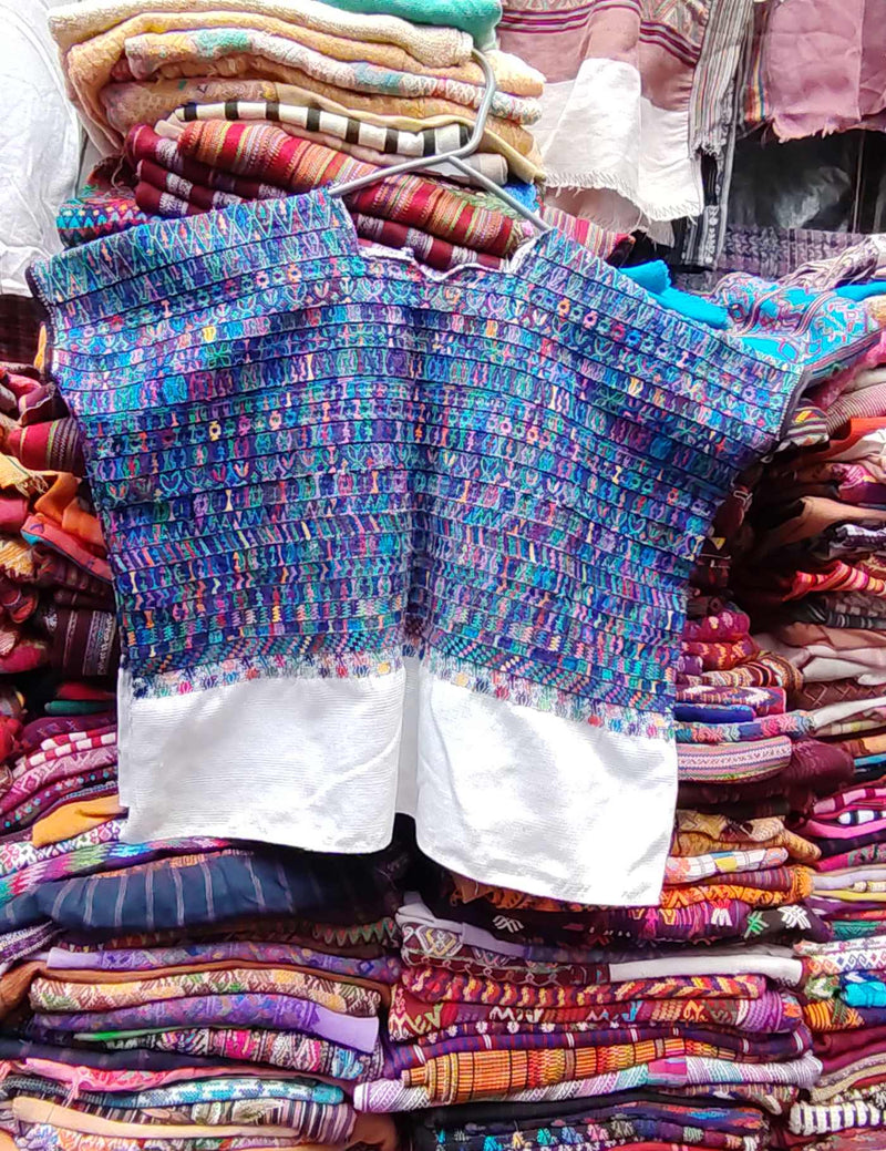 Multicoloured Blue Rabinal Huipil #8-557