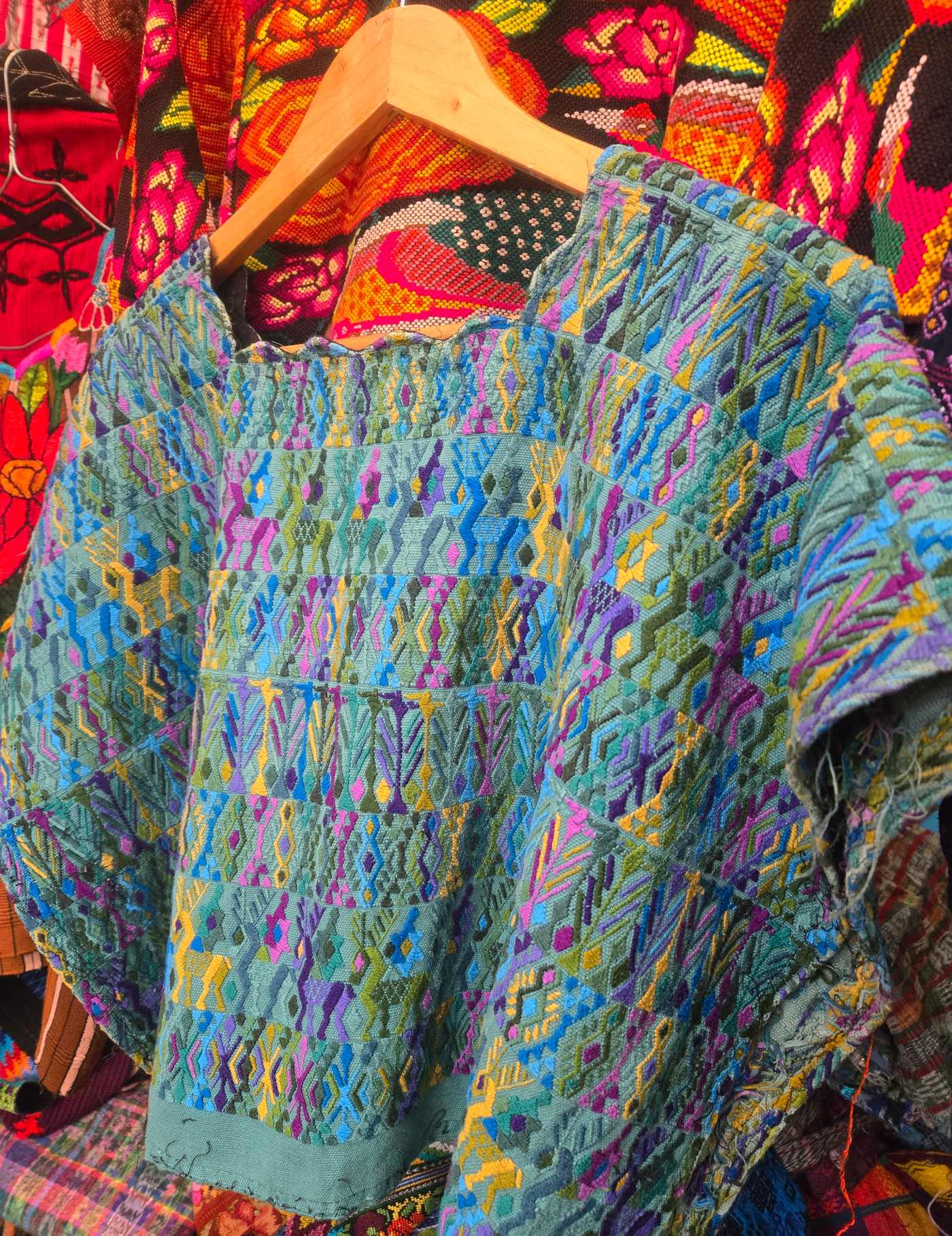 Colourful on Green Cobán Huipil #9-1
