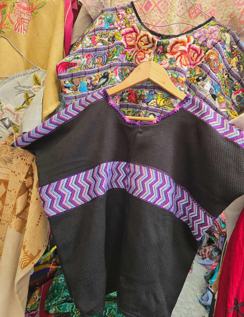 Black and Lilac Colotenango Huipil #9-2