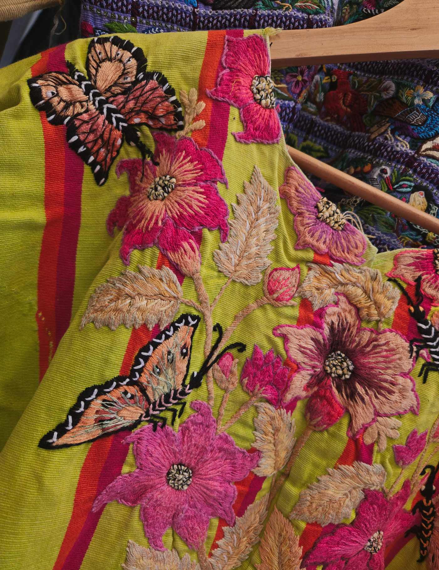 Chartreuse With Pink Butterflies Santiago Huipil #9-8