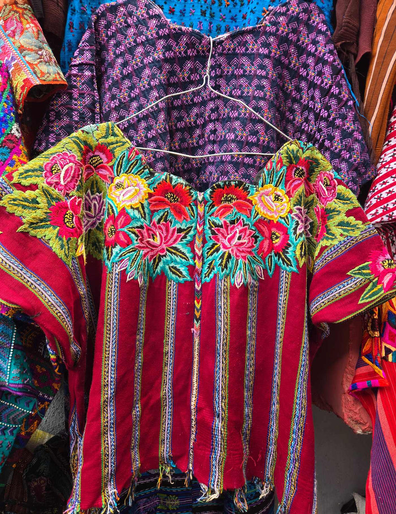 Maroon Floral Patzún Huipil #9-21