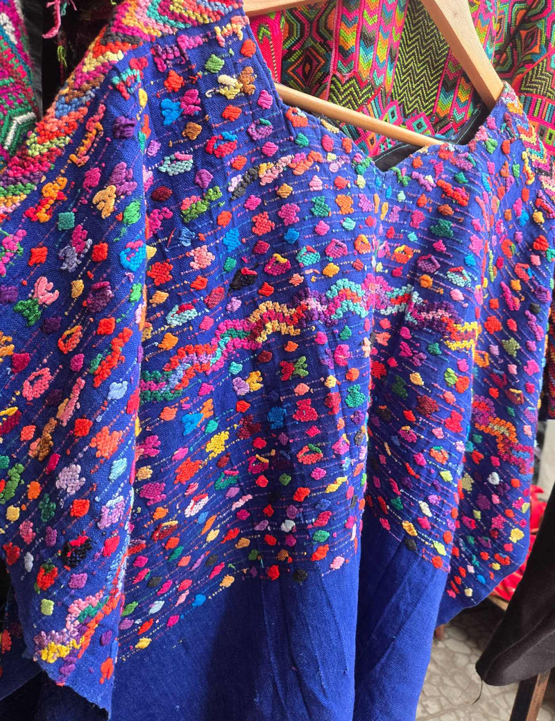 Colourful on Blue Sacatepéquez Huipil #9-29