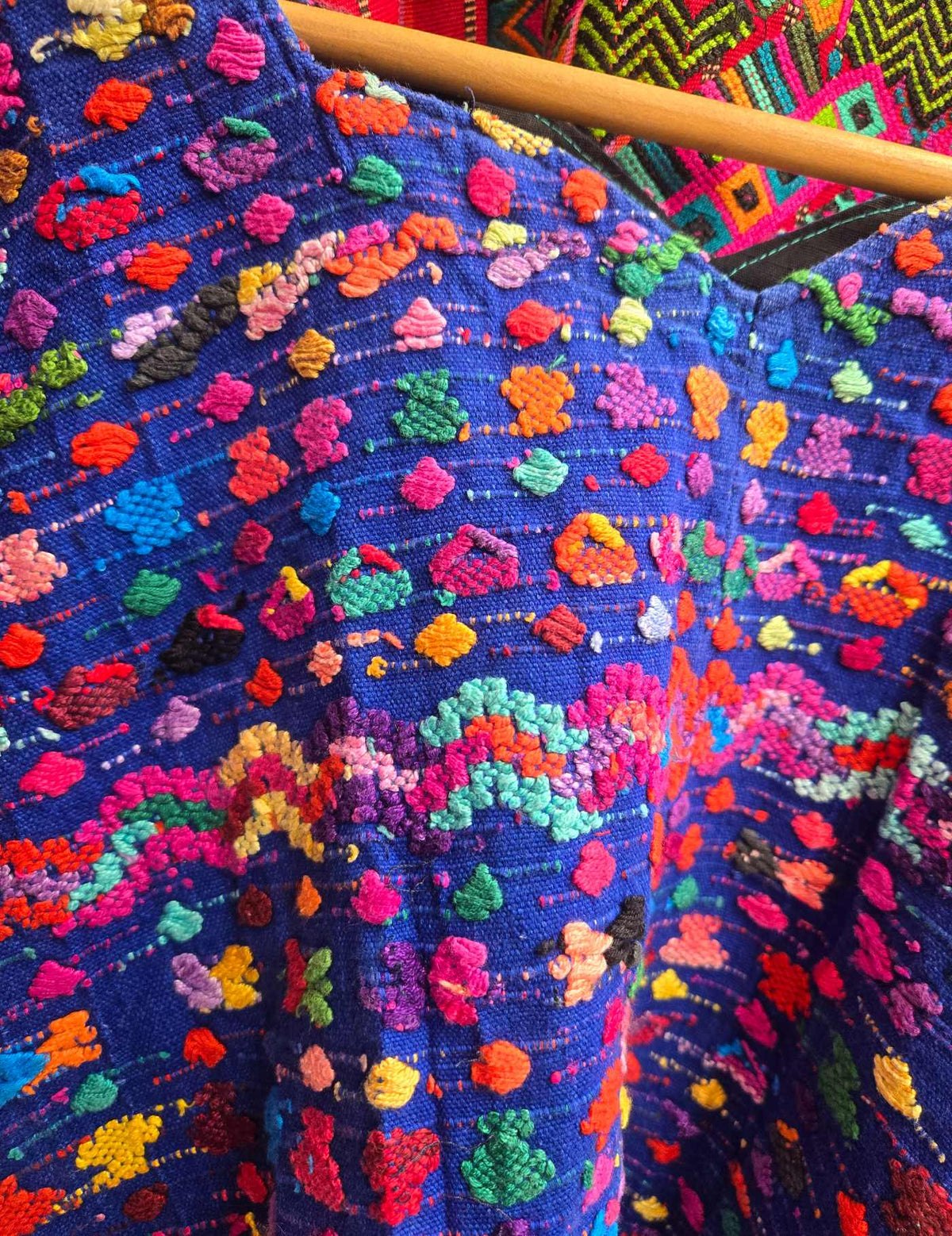 Colourful on Blue Sacatepéquez Huipil #9-29