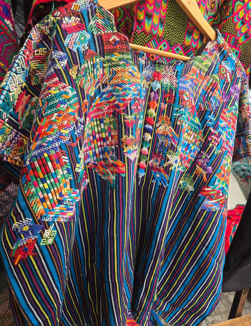Blue Striped Nahualá Huipil #9-30