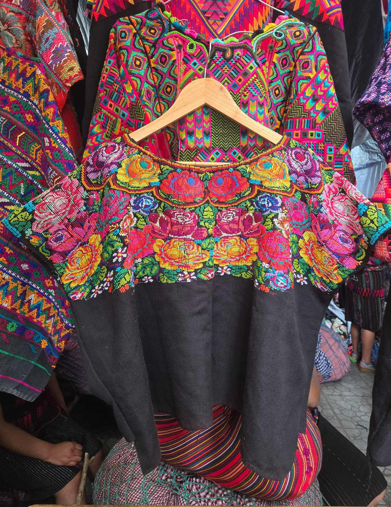 Roses on Black Comalapa Huipil #9-32