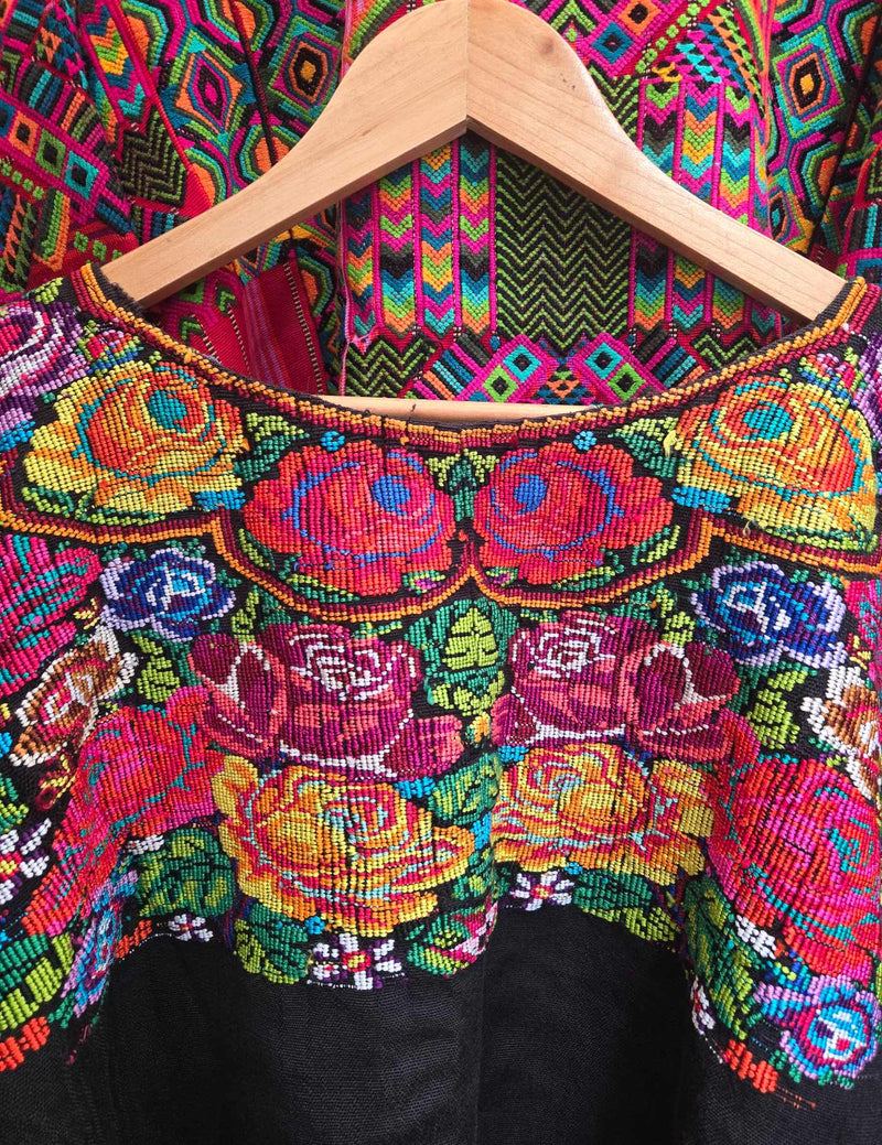 Roses on Black Comalapa Huipil #9-32