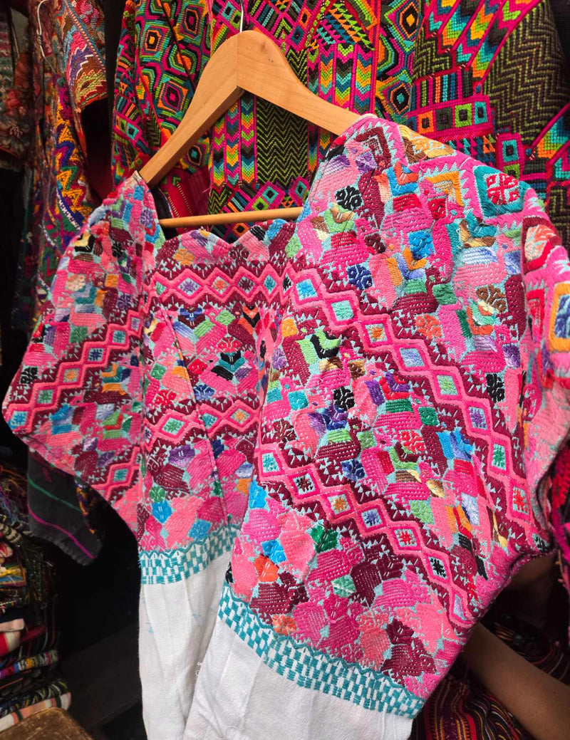 Hot Pink Geometric Xela Huipil #9-33