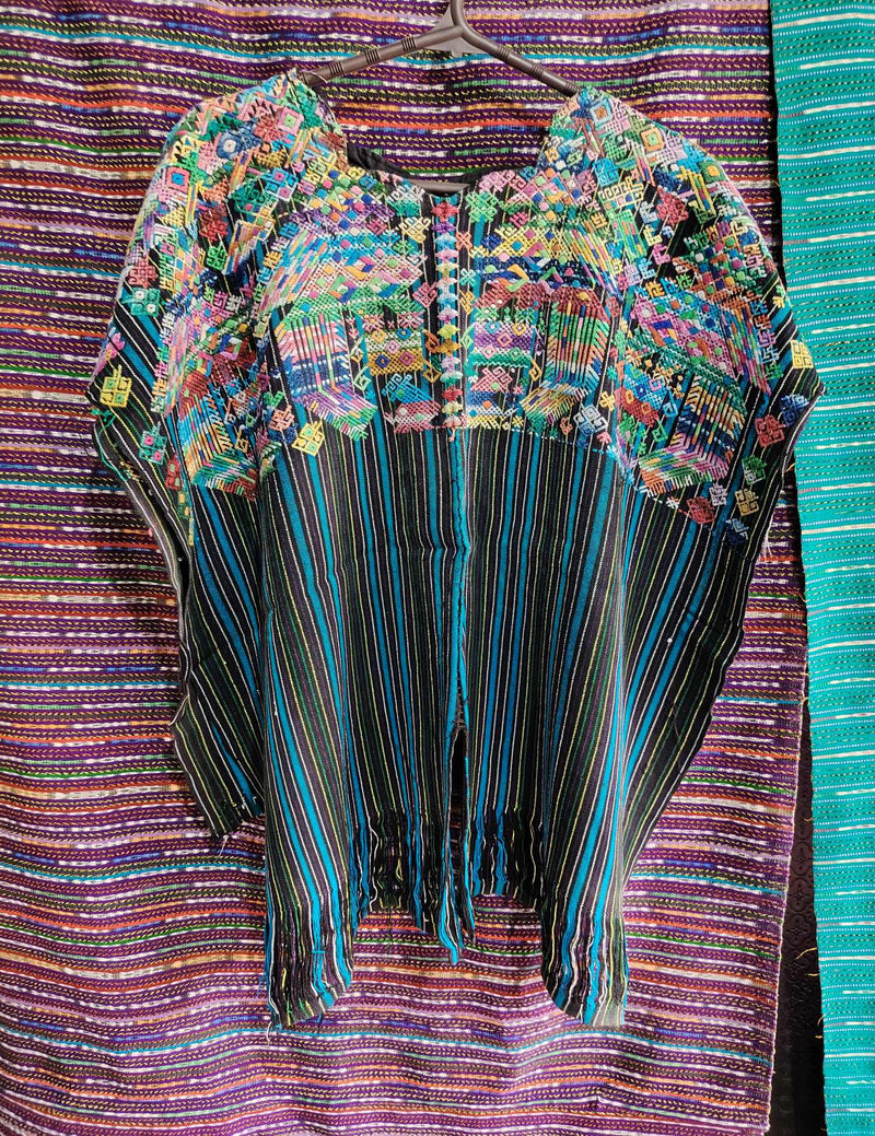 Blue and Black Striped Nahualá Huipil #9-50